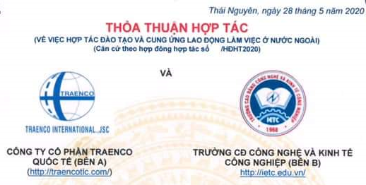 Thoả thuận hợp tác giữa IETC và Công ty Cổ phần Traenco Quốc tế về hợp tác đào tạo và cung ứng lao động việc làm ở nước ngoài.